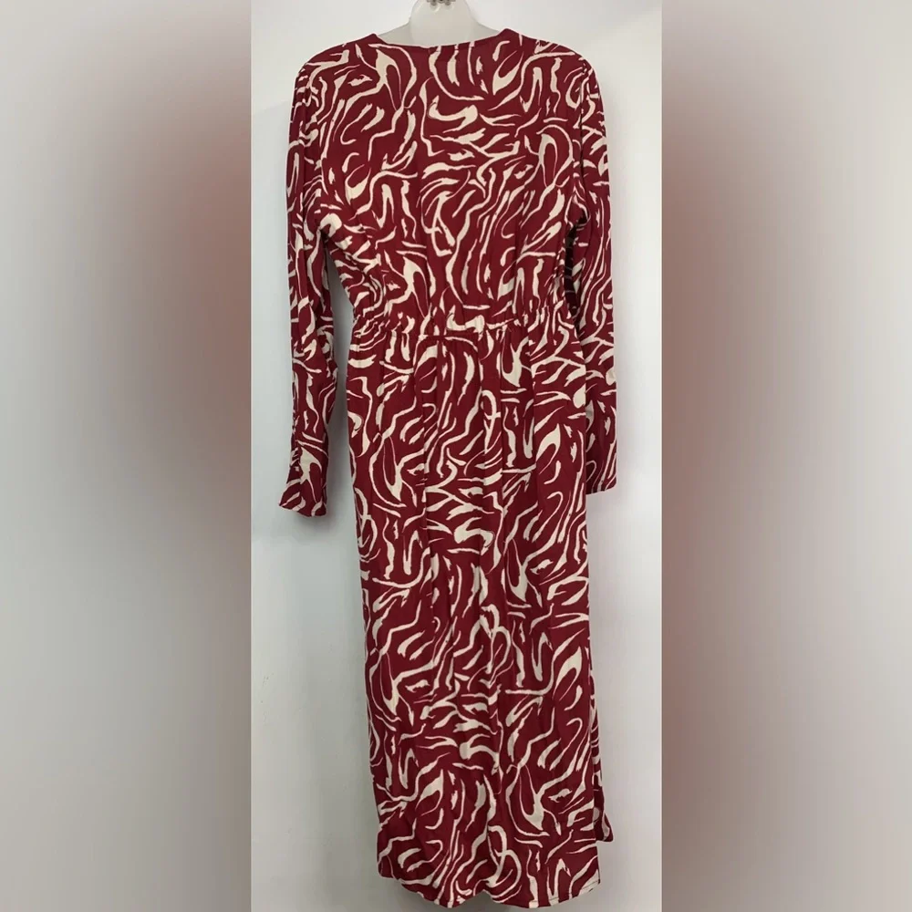 ANNA KAY Paris Marviny Red Cream Abstract Wrap Midi Dress Size L - Picture 2 of 10